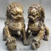 Chinese China Folk Copper Door Fengshui Guardion Foo Fu Dog Lion Statue Pair211e