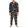 Nachtkleding voor heren Flamingo Design pyjamasets Abstract schilderkunst Warm mannelijk Lange mouw Esthetisch Vrije tijd 2-delig thuispak Groot formaat