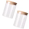 Storage Bottles 2 Pcs Glass Jar Sealed Food Canisters Pot Container Bamboo Cover Wooden