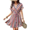 Chic Summer Womens Colorful Striped Batwing Sleeve Dress