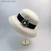 Breda randen hattar hink hattar franska vintage herben-stil ull pärlblomma klockformad hatt mode elegant kupol liten doftande ulltopp hatt lady q240312