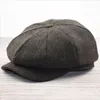 Laine rétro sboy casquettes hommes automne octogonal chapeau mode peintres décontracté hommes avant rayé bérets Peaky Blinders 240229