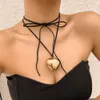 Bijoux Pull-out réglable clavicule chaîne cire Veet tissu grand coeur pendentif Long collier bijoux pour femmes