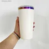 Tazas USA Warehouse Vasos para automóvil con revestimiento de polvo con aislamiento al vacío de 20 oz, multicolores, chapados en arcoíris, con pajita de color y tapa transparente para grabados láser holográficos