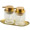 European Glass Soap Bottle Golden Stroke Decorative Desktop Shampoo Press Set Modern Relief Home Bathroom Accessories 240228