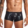 Onderbroek Sexy Homo Ondergoed Mannen Boxers Slangenhuid PU Leer Penis Lage Taille U Bolle Pouch Cueca Masculina Plus size M-XXL