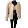 Rund Big Gold Button Neck All Toscana Composite och Wool Integrated Women's Fur Sheep Cut Fleece Coat 2023 Winter New 5139