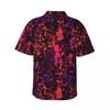 Camisas casuais masculinas Neon Paint Camisa Roxa e Rosa Splatters Vintage Verão Homens Manga Curta Férias Coreano Moda Padrão Blusas