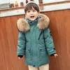 Casaco de inverno para crianças, roupas para meninos, jaqueta longa de pato, pele de guaxinim real, roupa de neve, sobretudo, roupas de bebê e menina