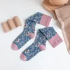 Women Socks Calf High Quality Cotton Retro Totem Floral Jacquard Slim Lolita Comfortable Cute Small Flower Stockings