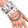 Créateur de bijoux pour hommes Bracelet de manchette en cuir noir Gothique Métal Rivet Punk Squelette Étoile Bracelets pour Femmes Brassards Cosplay Bracelet