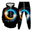 Survêtements pour hommes Taiji 3D Imprimer O-Cou Survêtement Ensembles Sweat à capuche décontracté et pantalon 2pcs Pull surdimensionné Vêtements pour hommes