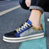 Lace-up Sparkling Sneakers Men Women Casual Sports Shoes Sequin Mixed Colors Design Outdoor Running Walking Sneakers Lace Up Vintage Shoes For Couple 36-44