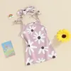 Girl Dresses Toddler Baby Summer Clothes Flower Print Dress Tie Up Sleeveless With Headband