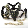 Zwarte Spiked Halsbanden Bezaaid Leer Hond Huisdier Pitbull Harnas Borst 26 -34 Halsband Leash Set Voor Middelgrote honden 338w