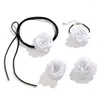 Necklace Earrings Set Trendy Rope Chain Choker & Bracelet Big Flower Charm Bangle Elegant Ear Jewelry For Daily Drop