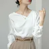 Damesblouses Overhemden Satijn Damesoverhemden Nieuwe Zijde Effen Casual Blouses Losse lente/zomer Dameskleding MODE Lange sles Witte topsL24312