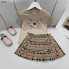 Classics Princess Dress Summer Girls Tracksuits Baby Clothes Storlek 100-160 cm barn T-shirt och Khaki Plaid mönster kjol 24mar