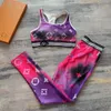 Leggings da donna di alta marca set da yoga per esercizi viola cinturino in tessuto con lettere viola pantaloni sportivi da donna tuta da fitness ragazze leggings da corsa pantaloni slim fit a gamba dritta