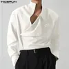 Мужская рубашка нестандартной формы, однотонная свободная повседневная мужская рубашка с воротником-стойкой и длинным рукавом, уличная одежда, модные мужские рубашки INCERUN 240307