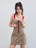 Casual Dresses Women s Summer Tank Dress Vintage ärmlös bindning Front Plaid Print Slim Fit Mini Eesthetic Clothes