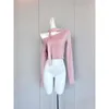 Women's T Shirts Pure Desire Spice Girl Style Tie Hanging Neck Slant Shoulder Asymmetric Long Sleeve Knit Top Women