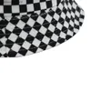 Hüte mit breiter Krempe, Fischerhüte, schwarz-weiß kariertes Schachbrett, karierter Fischerhut, weiblicher und männlicher Hip-Hop-Street-Dance-Graffiti-Skateboard-Hut Q240312