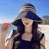 Chapéus de sol de verão elegantes para mulheres meninas ajustável aba larga proteção uv chapéu de praia respirável dobrável boné rabo de cavalo