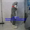 Trajes de mascote longo pele peludo cinza lobo husky cão fursuit mascote traje adulto personagem de desenho animado exposição comercial aniversário de negócios zx662