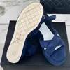 24ss Suede Womens Wedge Platform Heels Sandals Ladies Slingbacks Dress Shoes Adjustable Ankle Buckle Slides With Strass Wedding Shoe Pink Navy Blue Casual Shoe