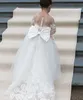 結婚式のためのキッズフラワーガールドレス長袖ボールガウン素敵な白い花嫁介添人ドレスパーティー大弓240309