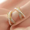 Studörhängen 14K Real Gold Plated Pearl Cross C Shape for Women Girl Zircon Jewelry S925 Silver Needle Weddings