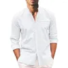 Camisas casuales para hombres Camisa de hombre de color sólido Cuello alto elegante con diseño de un solo pecho Ajuste suelto Tela suave y transpirable para la primavera