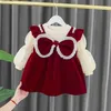 Girl's Dresses Autumn Toddler Winter Baby Girls Dress Kids Red Christmas New Year Plush Warm Dress Infant Clothing Set Top+skirt For 1-4 Years L240311