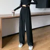Kadınlar için Siyah Takım Pantolon Kore Moda 2 Düğmeler Geniş Bacak Pantolonları Vintage Street Giyim Yüksek Bel Ofis Bayanlar Çalışıyor 240304