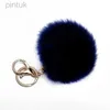 Keychains Lanyards 1Pcs 8cm Pompons Cute Brand Keychain Faux Fox Rabbit Fake Fur Fluffy Keyring Bag Pendant Jewelry Making Gold Color Charms Chain ldd240312