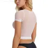 Camiseta para mujer Camiseta para mujer Camiseta de encaje Negro Blanco Llano Ver a través de Short Sle Home Sexy Y2K Cuello redondo S-XXL L24312