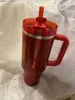 Mugs 40 Oz Tumbler With Handle and Straw Multi-Use Stainless Steel Cup With Lid and Straw - Red Tumbler Mug - NEW L240312