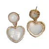 Studörhängen Yygem 21x22mm Natural White Sea Shell Gold Plated Heart Shaped Cubic Zircon Party Anniversary Jewelry