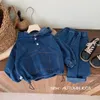 Детский ковбойский комплект для мальчиков и девочек 18–8 лет, весенне-осенняя толстовка с капюшоном, детские однотонные джинсы, комплект из двух предметов 240226