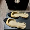2024 vestido canal sapatos designer de luxo moda chunky salto slingbacks sandálias para mulheres ballet flat barco sapato sola de damasco francês baixo plana couro genuíno