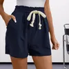 Shorts femininos mulheres verão cordão elástico cintura shirring bolsos soltos acima do joelho comprimento respirável praia casual