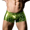 Underbyxor män boxare shorts stjärna tryckt pu läder bugle påse sexiga mini boxare underkläder gay scen dans erotiska trosor tights klubbkläder