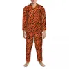 Vêtements de nuit pour hommes Pyjamas à rayures animales Ensembles d'automne Moderne Glitter Imprimer Mignon Sommeil Hommes 2 Pièces Esthétique Oversize Graphique Vêtements De Nuit