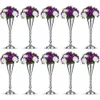 10 pièces de Table en métal argenté fleur de mariage trompette Vase 165 pouces Table décorative décoration de la maison fret gratuit 240306