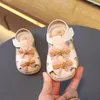 Premiers marcheurs Été Enfant Filles Sandales Mode Double Bowknot Enfants Princesse Robe Plat Toe-Couvert Plage Enfants Chaussures Causales