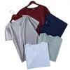 T-shirt d'été à manches courtes pour hommes, fin, en soie glacée, sans Trace, Slim, extensible, col en v, couleur unie, bas