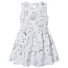 Mädchen Kleider Sommer Koreanische Kinder Kleidung Casual Cartoon Niedlichen Druck Blume Ärmellose Baumwolle Strand Prinzessin Baby Kleid BC2395-1