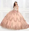 Потрясающее бальное платье из бисера Платья Quinceanera Платья с вырезом «бато» Кружева с аппликациями и блестками Пром платья с скользящим шлейфом Тюль Sweet 15 Dress1437784