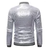 Men's Jackets Men Jacket Sequin Stage Show Dance Performance Coat For With Stand Collar Shiny Long Sleeves Slim Fit Zipper Closure Mid